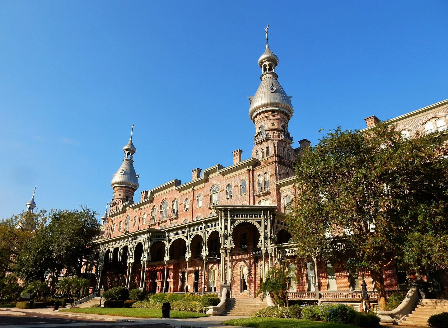 Plant Hall in Tampa with distinctive minarets and an arched veranda