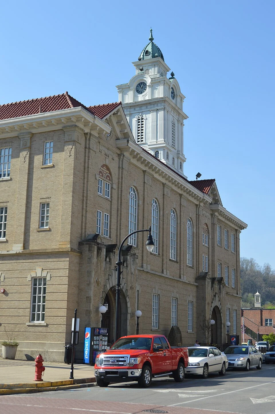 The historic Pike County Courthouse and its clock tower in downtown Pikeville.