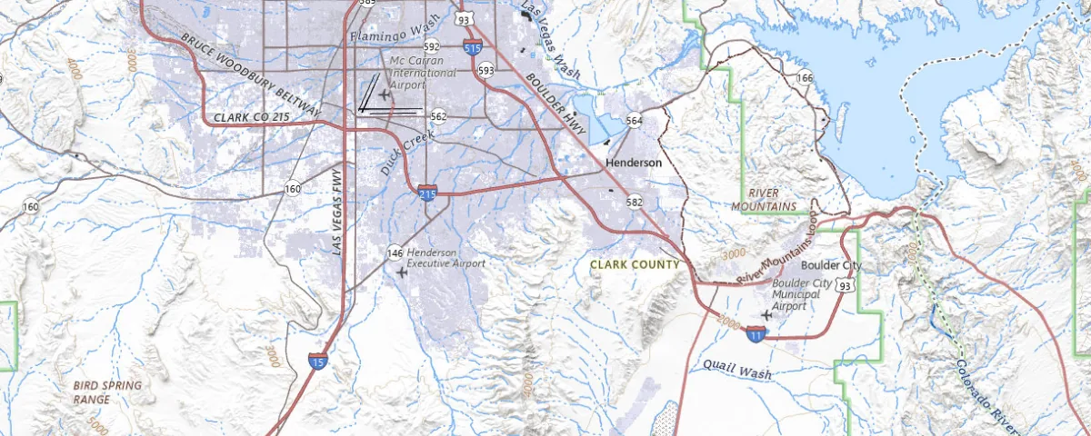 Map of the Henderson, Nevada area, showing local roads and geographic features